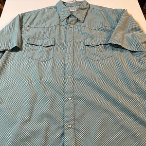 Wrangler Wrancher Teal Diamond Print Print Cowboy Western Shirt XL